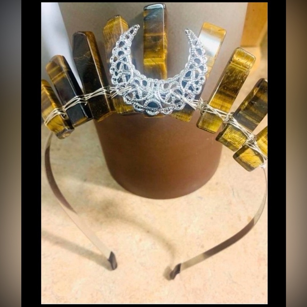 Whimsy Core Crystal Crescent Tiger Eye Beaded Headband